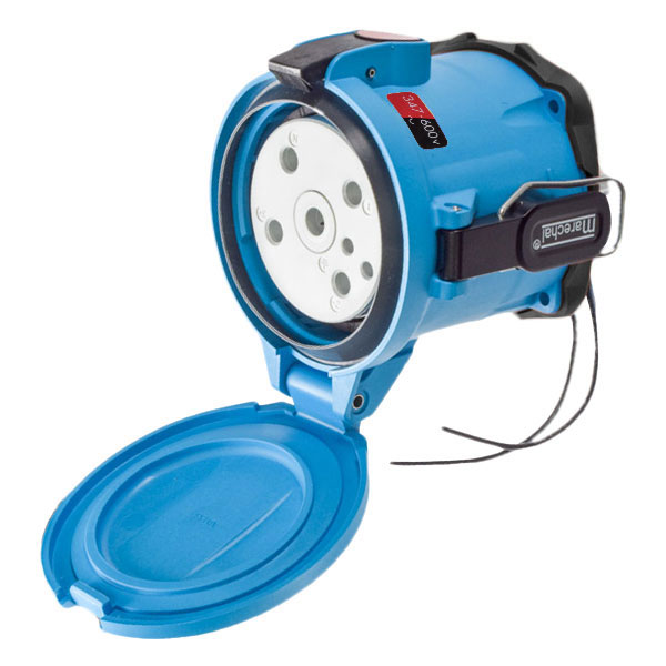 63-94147-262-843-NC - DSN150 RECEPTACLE POLY BLUE SIZE 5 TYPE 4X IP 69 3P+N+G 150A 347/600 VAC 60 Hz +2 AUX PADLOCK PAWL NORMALLY CLOSED LID